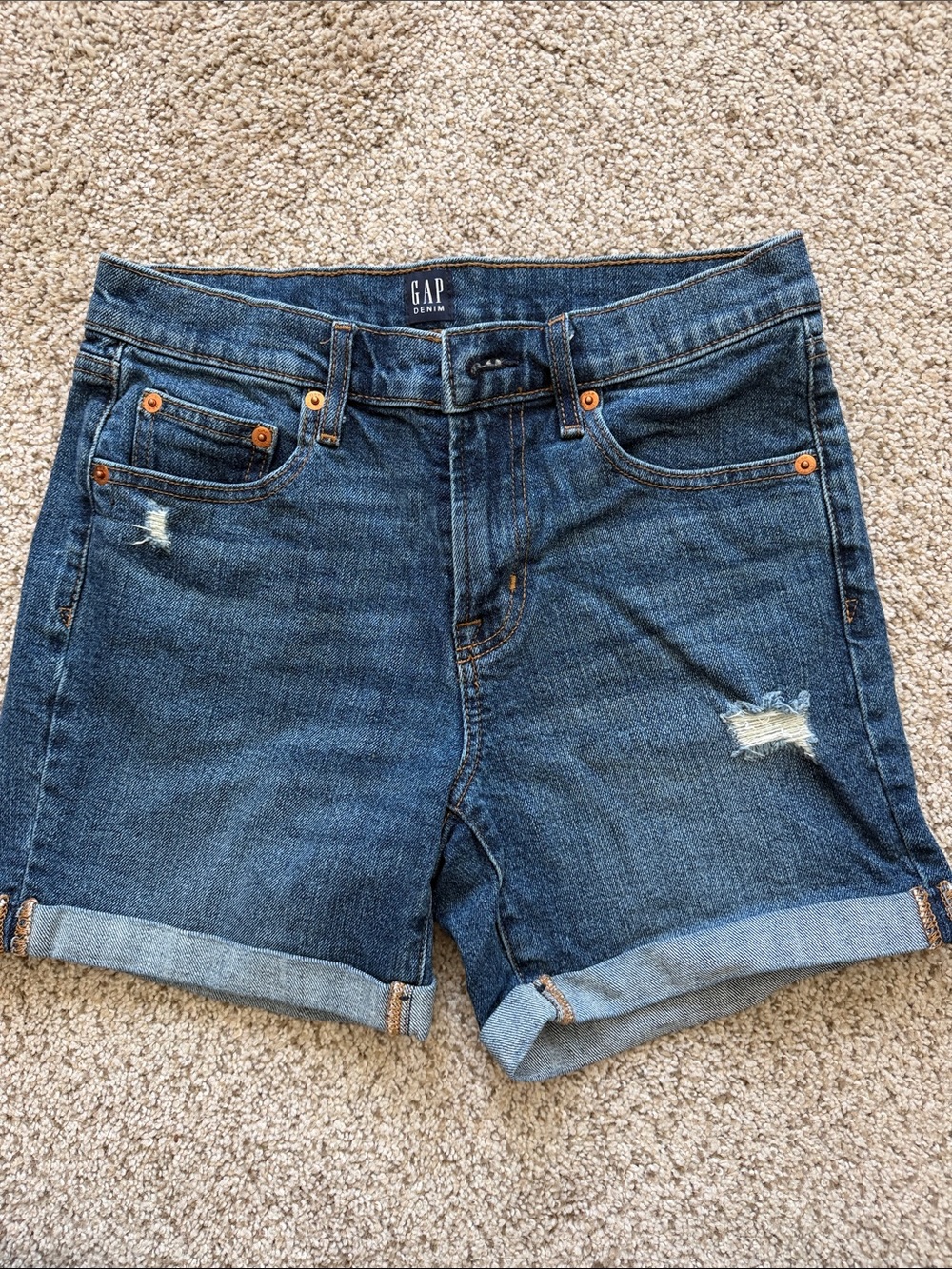GAP Dark Blue Rolled Hem Distressed Denim Shorts